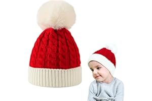 BNOYONERAS Sombrero de Navidad de Punto Gorro de Punto para Bebé Punto Bebés y Niños Pequeños Gorro Gorro de Bebé con Pompón Gorro de Punto de Invierno para Niños y Niñas