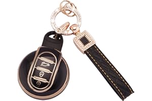 Koaudb Coque intégrale pour clé de voiture BMW Mini Cooper en TPU souple avec lanière porte-clés en cuir pour BMW MINI Cooper F54 Clubman F55 F56 F57 F60 Countryman 3 boutons Smart Key Case (BP-Mn)
