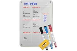 Previs Wochenplaner Abwischbar Acryl Magnetisch für Kühlschrank A4 mit 3 Boardmarkern - Weekly Planner Kühlschrank Acryl - Magnetic Calendar for Fridge Transparent - Familienplaner Abwischbar