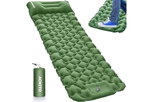 AOKITO Matelas Gonflable 1 Place, Matelas de Camping, Tapis de Couchage Ultraléger avec Pompe à Pied et Oreiller, Matelas Gonflable Résistant à l'eau pour Camping, Voyage, Plage, Tente, Sac de Couchage