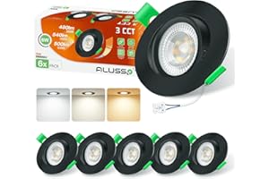 ALUSSO LIGHTING Spot LED Encastrable Noir 6W 230V, 45° Pivotant Orientable, Trou Φ75-78mm, Dimmable Chaud 3000K Naturel 4000K Froid Blanc 6500K, 540lm Plafonnier Encastré, Lot de 6