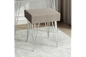 CARME Olivia Velvet Padded Stool Dove grey velvet seat Silver hairpin legs
