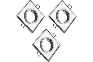 Trango Lot de 3 Design Spot encastré orientable carré TG6729S-03, éclairage encastré, Spots de plafond, luminaires de salle de bain en verre miroir et aluminium avec prise GU10 directe 230 volts