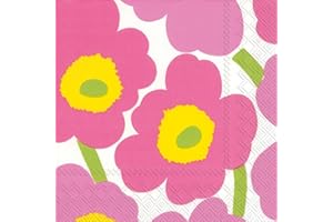 BOSTON INTERNATIONAL Ideal Home Range 20-Count 3-Ply Paper Lunch Napkins, Light Pink Unikko