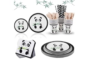 Stoviglie per Feste Panda, Vexillic Set Stoviglie Panda Decorazioni Compleanni Riutilizzabile con Piatti Carta Bicchieri Carta Tovaglioli Cannuccia 200 Pezzi per 25 Ospiti