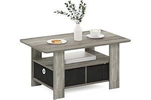 Furinno ANDREY Coffee Table, Small Modern Coffee Table with Storage and Bin Drawer, Side Table for Living Room, Bedroom, Home Office, French Oak