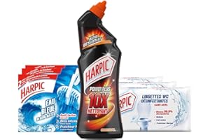 HARPIC Pack 6 Blocs WC Eau Bleue + Gel WC Powerplus Nettoyant Surpuissant 750 ml + 90 Lingettes WC Désinfectantes