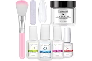 Lofuanna Kit de Poudre de Tremper,30g Transparente Poudre à Tremper pour Ongles,Dip Powder Manucure pour Ongles Français Kits avec Base&Top Coat&Activateur&Brush Saver,Pas Besoin de Lampe à Ongles