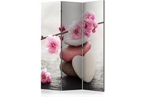 murando Biombo Flor de Cerezo 135x172 cm de Impresion Unilateral en el Lienzo de TNT Decoracion Foto Biombo de Madera con Imagen Impresa Home Office Separador Flores Zen SPA Piedras b-B-0557-z-b