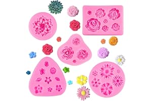HXMJIED 5 stampi in silicone 3D a forma di rosa, stampi per glassa, fondente e cioccolato, per decorare torte, saponi e caramelle