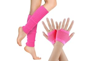 Yolev Neon Leg Warmers and Fishnet Gloves Set 80s Fancy Dress Costume Accessory Stretchy for Party Costume Accessories and Sports Yoga Supplies