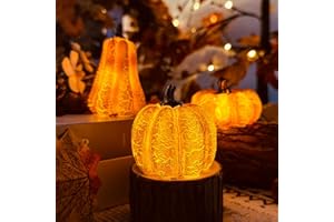 ACAREY Herbstdeko Kürbis 3 Stück Herbst Dekoration Kürbis Deko Laterne, Harz Halloween Deko Herbst Deko Kürbis Laterne Deko Figuren Licht für Tischdeko, Halloween, Party, Garten Deko