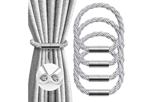 IAGORYUE 4 Pack Curtain Tie Backs Super Strong Magnetic Curtains Tiebacks Modern Simple Style Pretty Weave Rope Drape Holdback for Thin/Thick Home Office Hotel Window Drapery - Plating Chrome Silver