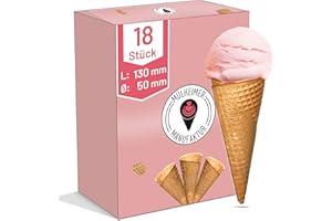 ‎MUELHEIMER MANUFAKTUR EISWAFFELN MyNaschbar Süße Eiswaffel Hörnchen 18 Stück, 130 mm lang, Ø 50 mm, VEGAN - Essbare Eistüten perfekt für 1-2 Kugeln Eis oder Softeis – Eiswaffeln in Eisdielen-Qualität