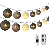 DeepDream Guirlande Lumineuse Coton Boules, 6.6M 30 LED Chaîne ...