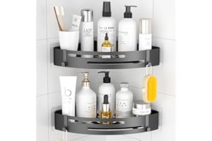 PNNP Mensola Doccia Angolare Senza Foratura 2 Pezzi, Portasapone doccia Adesiva Portaoggetti Doccia Acciaio Inox con 4 Ganci, Porta Oggetti da Bagno per Shampoo Sapone Bagnoschiuma (Nero)