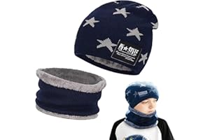 Amebleak Berretto Sciarpa Invernale per Bambini, Invernali Cappello in Maglia e Sciarpa, Invernali Beanie in Maglia con Fodera in Pile, Cappelli Beanie Ragazzo Ragazza per 5-15 Anni
