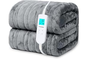 JERVAMNI Heizdecke mit Abschaltautomatik - Kuscheldecke Wärmedecke Flanell Elektrisch Decke für Sofa Stuhl Bett, 10 Heizstufen & 1-10H Timer, Schnelle Erwärmung, Digitalanzeige, Energiesparend & Waschbar