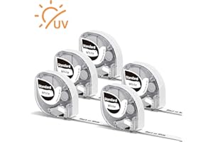 ‎BEKHUZ Wymienna standardowa taśma z etykietami Phomemo do Dymo LetraTag do LetraTag LT Drukarka etykiet, laminowana do użytku wewnątrz i na zewnątrz, 12 mm x 4 m, czarny na białym, 5 sztuki