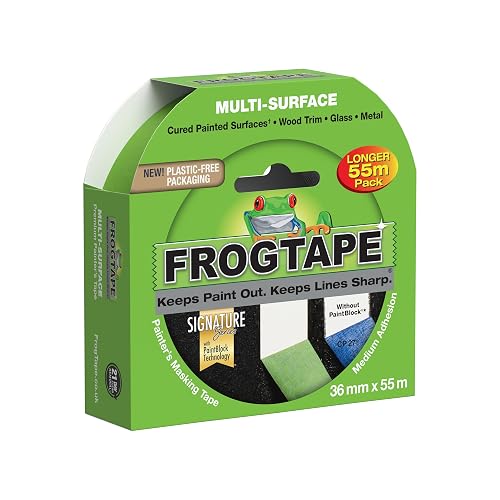 Frog Tape Green Multi Surface Painters Masking Tape, Indoor Painting and Decorating For Sharp Lines and No Paint Bleed 36mm x 55m
