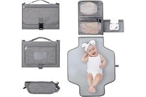 Bebamour Fasciatoio portatile con salviettine tascabili da viaggio con cuscino per la testa per neonati impermeabile pannolini fasciatoio essenziali per neonati,Grey