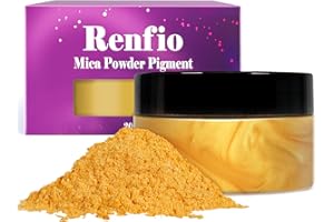 Renfio Epoxidharz Farbe Mica Pulver, 3.5oz/100g Gold Metallic Farben Pigment Pulver for Nagellack, Badebombe, Resin DIY, Kerze, Seife - Hell Gold