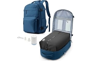 LIVBOTE Sac a Dos Sous Vide de Voyage Cabine Avion avec Pompe – Sac de Compression avec Airbag, Port USB, Bagage à Main 45x36x20 Imperméable -Bleu Paon