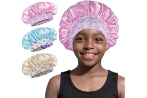 Ainelure Kids Hair Bonnet, 3 Pack Satin Hair Bonnets for Kids Girls Toddler Gift, Satin Shower Caps for Kids UK