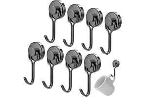 KARELLS 8 Pièces Aimants Crochet, 5KG Crochets Aimantés Puissants, 16mm Aimants Puissants Patère Magnétique, Crochets Magnétiques, Crochets Aimantés Magnétiques, pour Cuisine, Réfrigérateur, Bureau