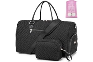 BAVERGE Sac de Voyage Femme Sac de Sport, Sac Maternité pour Maman avec Compartiment à Chaussures et Trousse de Toilette Grand Mommy Weekend Travel Cabine Bag,Noir