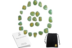 ESOAS RUNES DIVINATOIRES VIKING Jade Verte, Set x25 Pierres Polies Semi Précieuses Gravées Avec Sac. Idéal Pour Divination, Voyance et Magie. Alphabet Runique Futhark, Oracle de la Mythologie Nordique