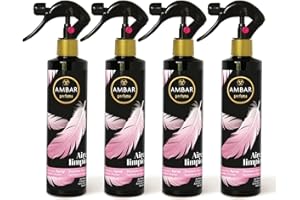 Ambar Perfums - Ambientador Spray Absorbe Olores Aire Limpio Especial Tejidos, ¡No mancha! Pack de 4 uds de 280 ml.