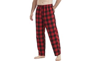 Jveyvth Mens Pyjama Pants Flannel Cotton Plaid Sleep & Lounge Pants, PJ Bottoms with Pockets and Button Fly