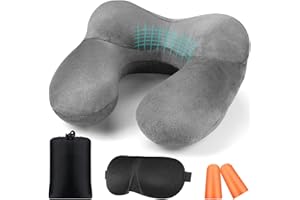 BBJINRONJY Cuscino da Viaggio Gonfiabile cuscino per il collo, con tappi per le orecchie, morbido velluto, cuscino per il collo ergonomico,gonfiabile per, aereo, auto, viaggio, cuscino per il riposo del sonno