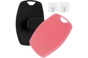 DONLALA 2 Pack Silicone Body Scrubber Shower Bath Brush Gentle Exfoliating Scrub Cleansing Body Buffer for Men Women Baby Sensitive Skin, Ergonomic No-Slip Handle Hanging Design (Black & Pink)