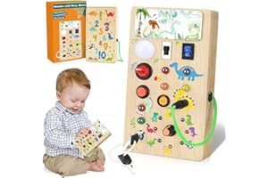 Auezona Montessori Busy Board Bebe 1 an en Bois Tableau Activité, Jeux Voiture Voyage, Jouet Educatif Sensoriel Enfants 1 2 3 4 Ans, Cadeau Bebe Garçons Filles (Dinosaure)