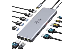 LIONWEI Docking Station USB C 2 HDMI Displayport Triple Display Hub USB C Multiport Adaptador con 10Gbps USB 3.1, 2 HDMI 4K, DP, RJ45, PD 100W, USB C Data, Dock USB C Dual HDMI para DELL HP Lenovo