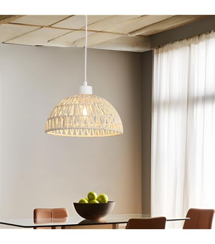 Lampadario A Sospensione Boho In Corda Intrecciata – 40/50 Cm, Attacco E27, Altezza Regolabile, Per Cucina E Soggiorno
