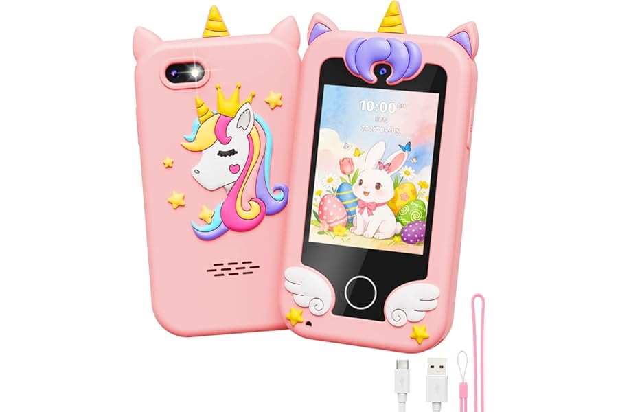 UCIDCI Kids Smart Phone Toys for Girls Ages 3-7 with Dual Camera - Phone Toys with Learning Games, Travel Toys with MP3 Music Player for Birthday Gifts for 3 4 5 6 7 Year Old Boys