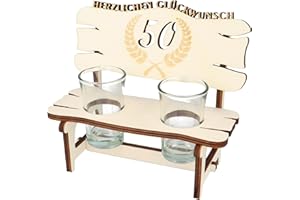 WORTGEFECHTE XL Echtholz Schnapsbank mit Gravur Jahreszahl 50|Holzbank mit 2 Schnapsgläsern|Vatertagsgeschenk|Trinkspruch|Schnapsbrett|Geschenke Paare|Schnaps Geschenk für Papa|Geburtstag|Jubiläum (Zahl 50)