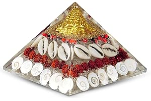 PRAJET CRYSTALS Prajet Wealth Orgone Pyramid 4 inch Approx Crystal Natural Gomati Chakra with Shree Yantra Pyramid Success Prosperity
