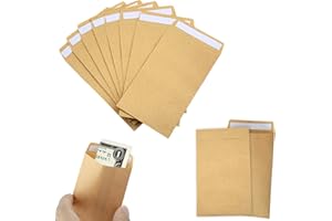 OBYJCA 128 PCS Small Envelopes, 3.9 X 2.4 Inch Self-Adhesive Small Brown Money Mini Envelopes Packing Storing for Items Wages Notes Beads