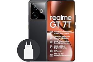 realme GT 7T 5G Smartphone,12+256GB,Batteria 7000mAh,120W charge,Processore Dimensity 8400-MAX, Fotocamera IMX896 50MP, AI Planner, Display Pro-Esports da 6000 nit 120Hz,IP69,nero, esclusiva Amazon
