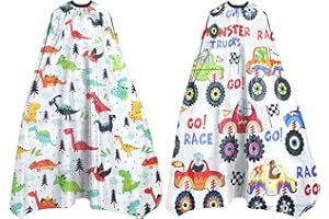 Cragmut 2 Stück Friseurumhang für Kinder, Haarschneideumhang mit Verstellbarem Schnappverschluss Cartoon Dinosaurier Haarschnitt Cape Barber Cape für Jungen und Mädchen