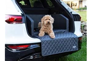 ‎COPCOPET CopcoPet - Travel Bed Hundebett für Kofferraum 100x70x38cm Kunstleder - Kofferraumschutz Hund wasserabweisend & Kratzfest - Hundebett Auto rutschfest & robust mit Schutzdecke - Reisebett Hund Grau