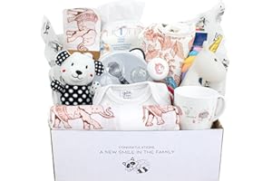 KELZIA PEKELS Canastilla para Bebé Recién Nacido – Cesta Unisex con Manta de Muselina, Ropa, Peluche y Accesorios – Regalo Ideal para Baby Shower, Nacimiento y nuevas Mamás