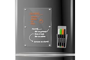 PREVIS Tableau Magnetique Transparent Pour Frigo A4 (21x29cm) Avec 4 Marqueurs de Qualité Supérieure - Tableau Magnétique Acrylique