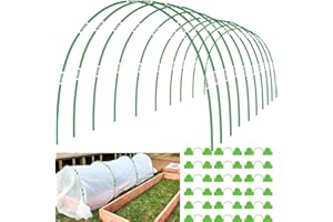 FUBEGI 60pcs Greenhouse Hoops for Raised Beds 40pcs Clips, 2.4M Garden Hoops Stakes Grow Tunnel for Row Cover Netting, Adjustable Fiberglass Rust-Free Garden Bed Plant Hoops Support DIY Frame for Outdoor