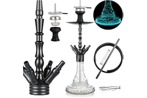 REANICE 63cm Hookah Shisha Set Wasserpfeife Komplettset mit 1 Anschl¨¹ssen Kopfadapter Silikonschlauch Aluminiumstange (Schwarz)