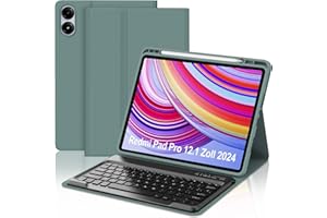 SENGBIRCH Teclado para Redmi pad Pro 12,1 Pulgada - Funda inteligente delgada,Soporte para lápiz integrado,Funda protectora tipo folio,Teclado Bluetooth extraíble para Redmi Pad Pro 12,1 Pulgada,Verde oscuro